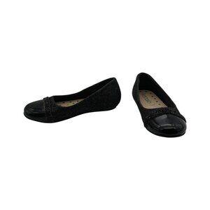 Kensie Girl Black Glitter Ballet Flats Patent Cap Toe & Rhinestone Strap Size 11